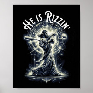 Poster Ele É Rizzin Jesus Jogando Baseball Divertimento R