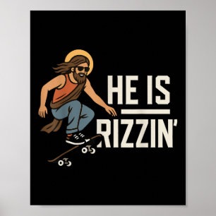 Poster Ele É Rizzin Meme Skater Jesus, Cristão Engraçado