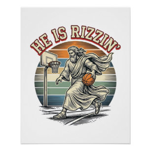 Pôster Ele Está Rizzin Camiseta Religiosa de Basquetebol