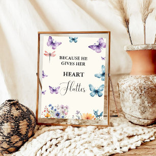 Poster Ele me dá borboletas Chá de panela de flores silve