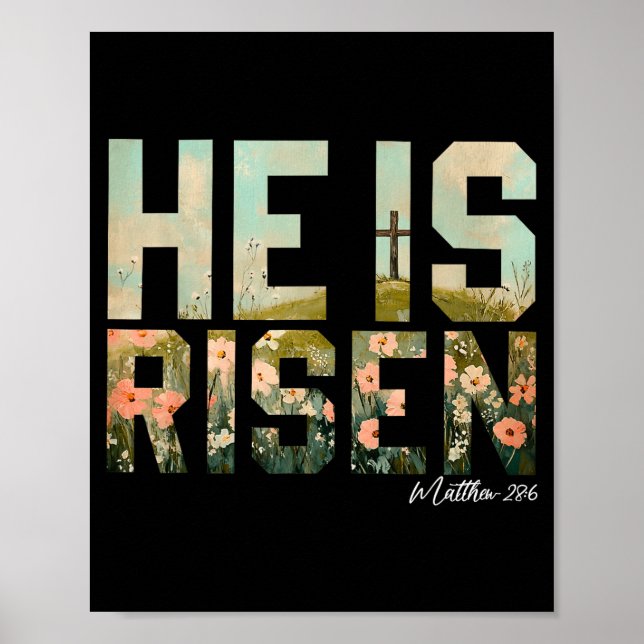 Poster Ele Ressuscitou Cruz Cristã Jesus Versículo Bíblic (Frente)