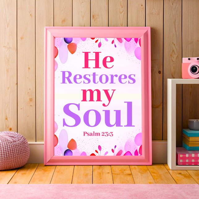 Poster Ele restaura minha alma Boho Christian Teen Girl A (Criador carregado)