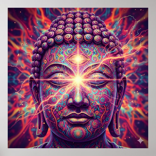 Poster Electric Chakra Buddha - Psychedelic Enlightenment (Frente)
