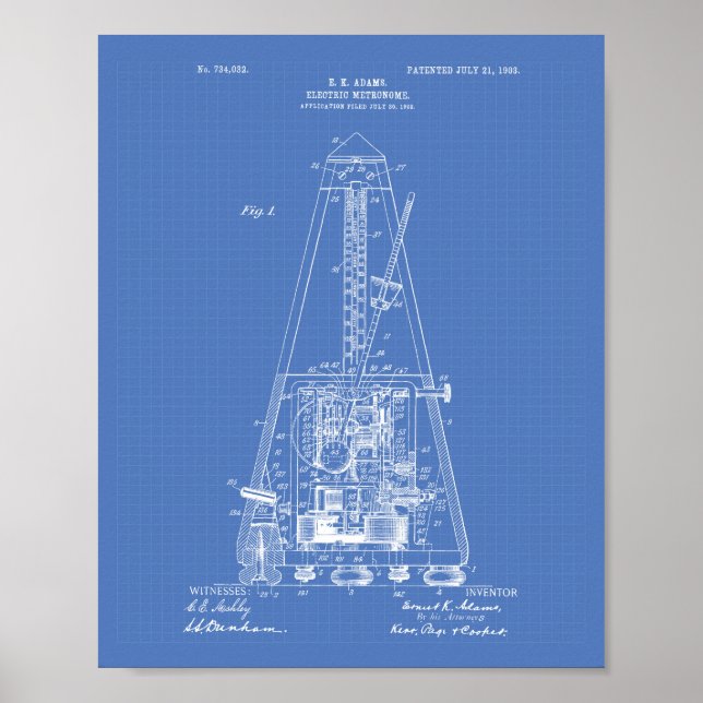 Poster Electric Metronome 1903 Patent Art Blueprint (Frente)