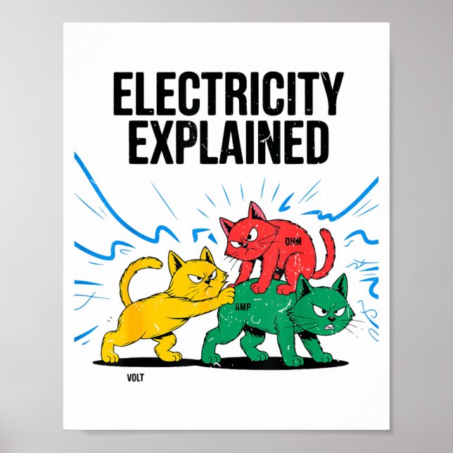 Poster Electricity Explained Funny Cat Physics Humor Scie (Frente)