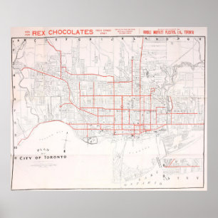 Pôster Eléctrico Mapa de Toronto do vintage (1912)