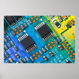 Poster Electronic circuit board close up. background,boar