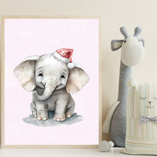 Poster Elefante Adorável De Bebê No Dia Rosa De Neve