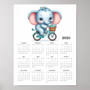 Poster Elefante Adorável em um Calendário de Parede do Bi