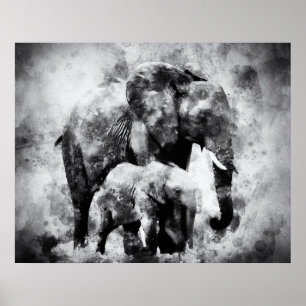 Poster Elefante Africano a Preto e Branco