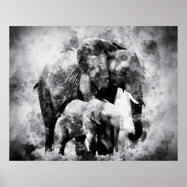 Poster Elefante Africano a Preto e Branco (Frente)