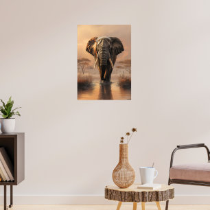 Poster Elefante Africano ao Sol - Ilustração da Vida Selv