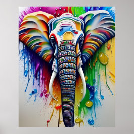 Poster Elefante Africano Colorido Paint Splatter