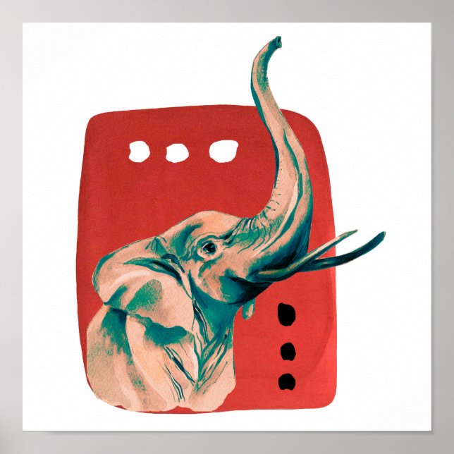 Poster Elefante Africano em Aquarela Abstrata (Frente)