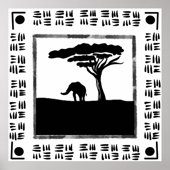 Poster Elefante Africano Preto Branco (Frente)