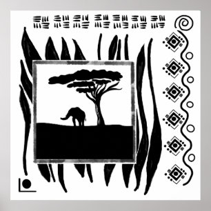 Poster Elefante Africano Preto e Branco