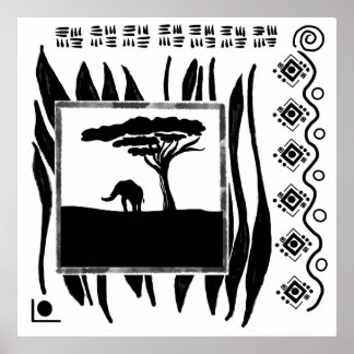 Poster Elefante Africano Preto e Branco