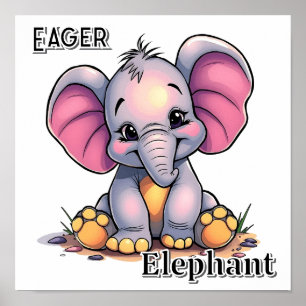 Poster Elefante Ansioso Arte de Berçário Infantil de De