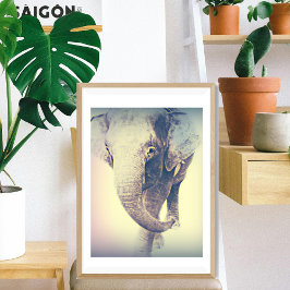 Pôster elefante asiático com cores vintage