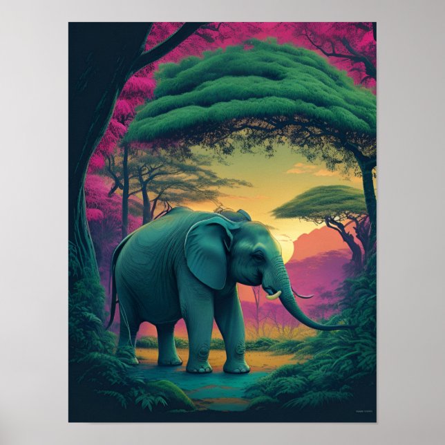 Poster Elefante asiático na floresta (Frente)