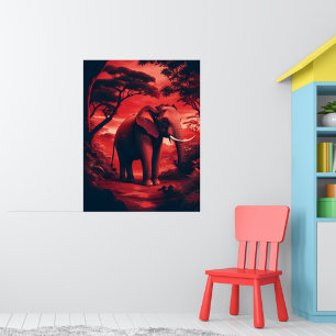 Poster Elefante asiático no vermelho da floresta
