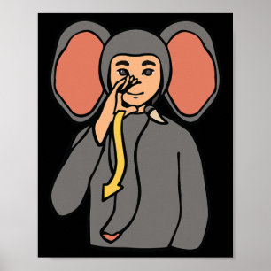 Poster Elefante ASL Gesto de Mão Surda Perda de Audição A