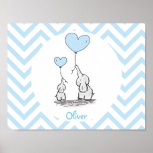 Poster Elefante Azul Bebê Personalizado Bebê Menino