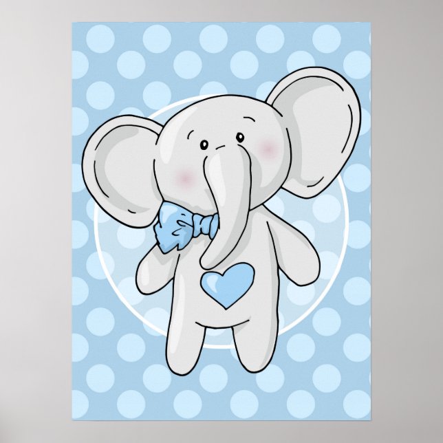 Poster Elefante Azul - Berçário Fofo para Meninos Bebês (Frente)