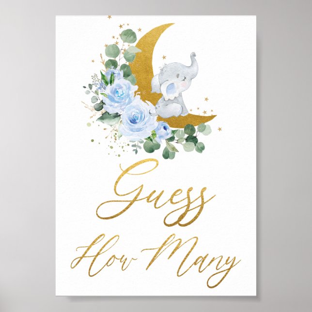 Poster Elefante Azul Floral Adivinha Quantos Sinais (Frente)