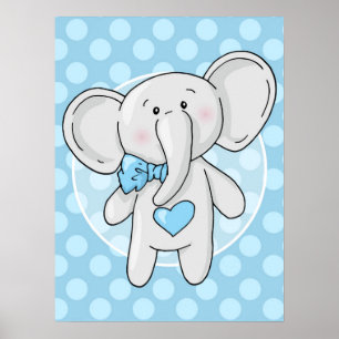 Poster Elefante Azul - Quarto de Bebê Menino Nursery