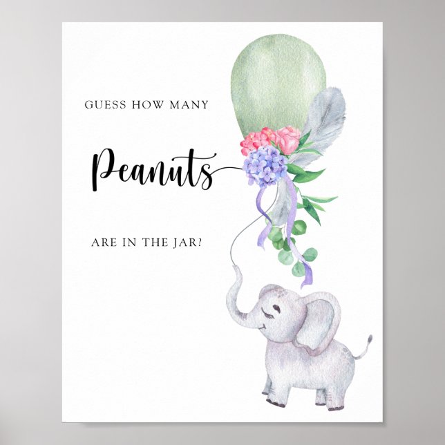 Poster Elefante & Balão - adivinhe quantos amendoins (Frente)