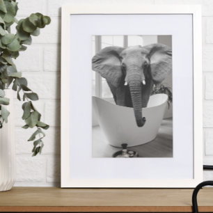 Poster Elefante Bathtub Black White Bathroom art