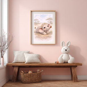 Poster Elefante Bebê Fofo & Decoração de Berçário Infanti