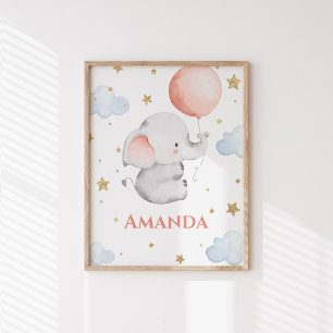 Pôster Elefante Bebê Personalizado Nome Customizado