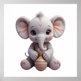 Poster Elefante Bebê Segurando Brinquedo – Berçário Fofo