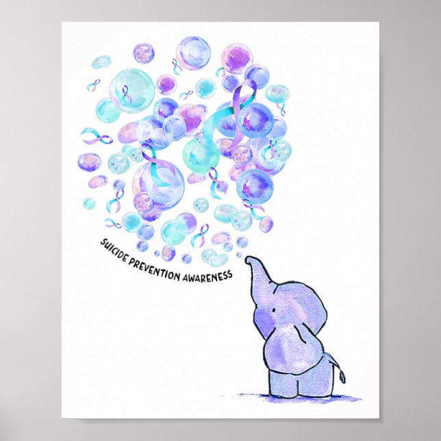 Poster Elefante Blue Roxo Balões Suicidas Prevenção A (Frente)