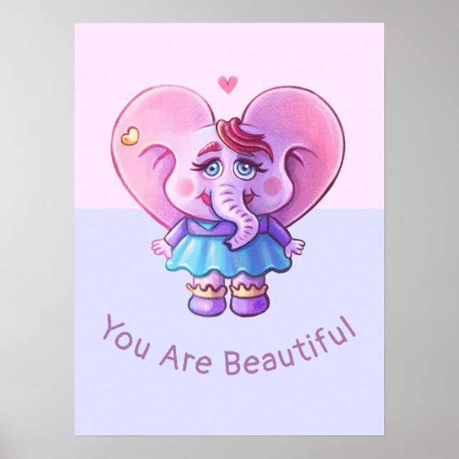 Poster Elefante Bonito Dizendo Que Você É Bonito (Frente)