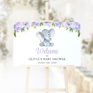 Poster Elefante Bonito, Flores Roxas, Chá de fraldas Bem-