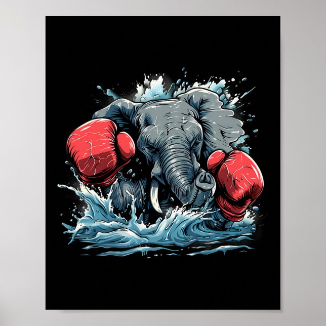 Poster Elefante Boxeador Com Luvas de Boxe Kickboxing Eng (Frente)