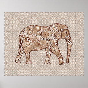 Pôster Elefante branco - castanho e esticado