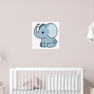 Poster Elefante Caprichoso de Desenho Animado Fofo