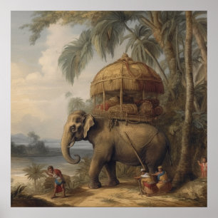Poster Elefante Cerimonial Antigo e Howdah Dourado