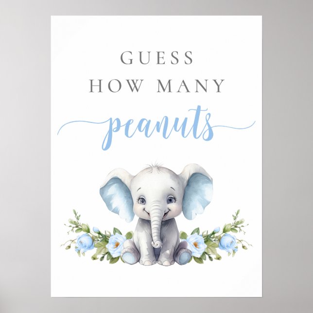 Poster Elefante Chá De Bebê Adivinha Quantos Amendoins (Frente)