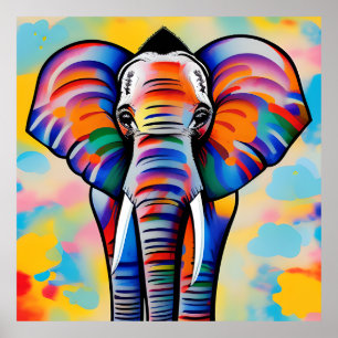 Poster Elefante Colorido da Savana Africana