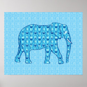 Poster Elefante da flor de Lotus - turquesa