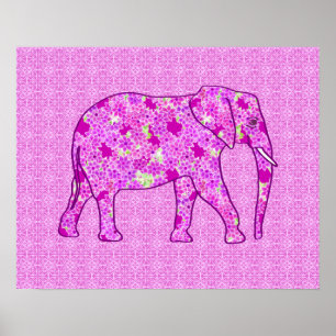 Pôster Elefante da flor - orquídea e magenta