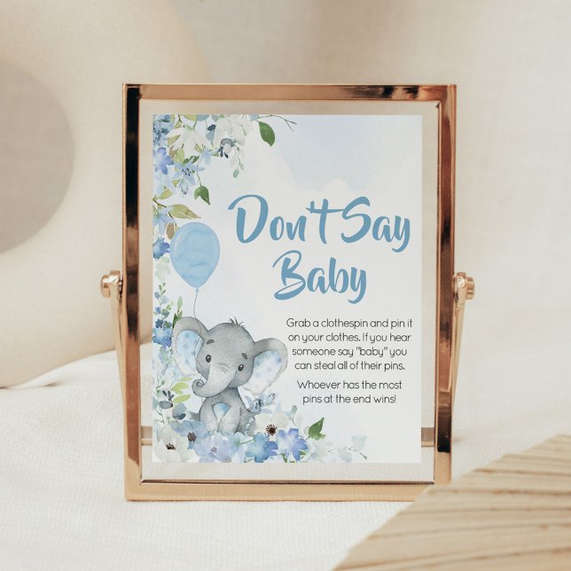 Poster Elefante de amendoim azul não diga bebê (Blue Elephant Little Peanut Baby Shower Don't Say Baby Sign)