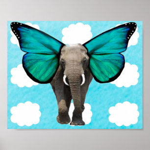 Poster Elefante de Asa Azul nas Nuvens