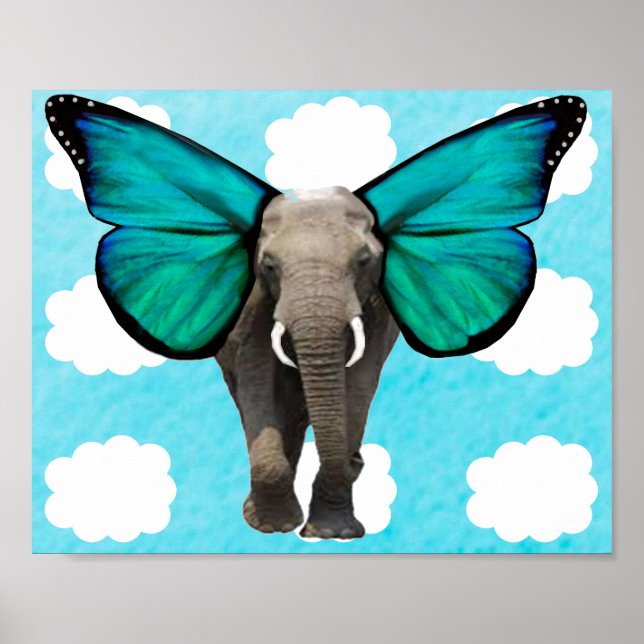 Poster Elefante de Asa Azul nas Nuvens (Frente)