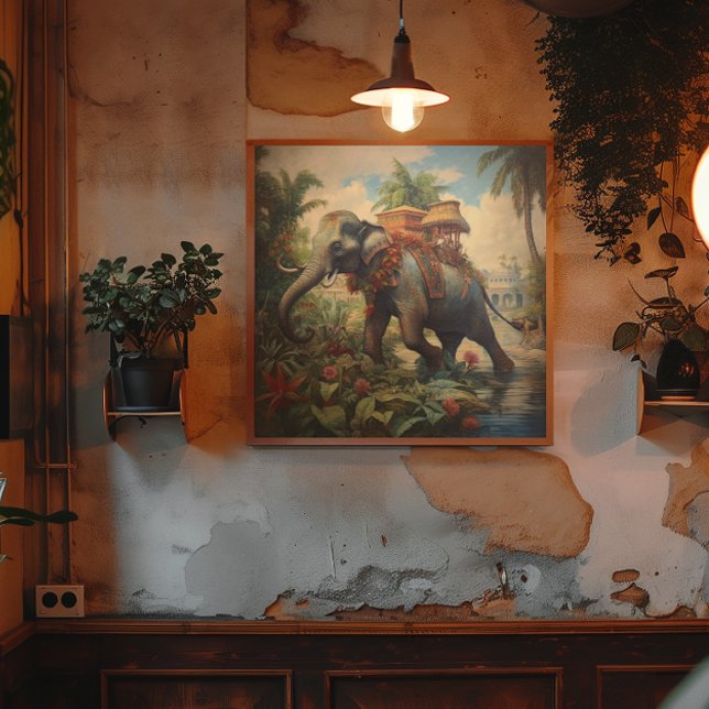 Poster Elefante de cena botânica com howdah (Criador carregado)